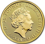 UK 25 Pounds White Horse of Hanover 2020 Proof ELIZABETH II D G REG F D 25 POUNDS coin obverse UK 25 Pounds White Horse of Hanover 2020 Proof ELIZABETH II D G REG F D 25 POUNDS coin obverse