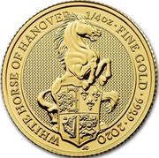 UK 25 Pounds White Horse of Hanover 2020 Proof WHITE HORSE OF HANOVER 1/4 OZ FINE GOLD 999.9 2020 coin reverse UK 25 Pounds White Horse of Hanover 2020 Proof WHITE HORSE OF HANOVER 1/4 OZ FINE GOLD 999.9 2020 coin reverse