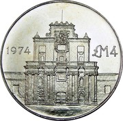 Malta 4 Pounds (Cottonera Gate) KM# 25 1974 LM4 coin reverse Malta 4 Pounds (Cottonera Gate) KM# 25 1974 LM4 coin reverse