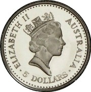 Australia 5 Dollars Koala 1989 Proof KM# 122 ELIZABETH II AUSTRALIA 5 DOLLARS coin obverse Australia 5 Dollars Koala 1989 Proof KM# 122 ELIZABETH II AUSTRALIA 5 DOLLARS coin obverse