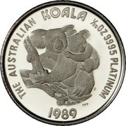 Australia 5 Dollars Koala 1989 Proof KM# 122 THE AUSTRALIAN KOALA 1/20 OZ 9995 PLATINUM 1989 coin reverse Australia 5 Dollars Koala 1989 Proof KM# 122 THE AUSTRALIAN KOALA 1/20 OZ 9995 PLATINUM 1989 coin reverse