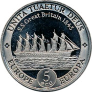 UK 5 ECU SS Great Britain Mule ND UNITA TUAETUR DEUS S.S. GREAT BRITAIN 1843 EUROPE 5 ECU EUROPA coin reverse UK 5 ECU SS Great Britain Mule ND UNITA TUAETUR DEUS S.S. GREAT BRITAIN 1843 EUROPE 5 ECU EUROPA coin reverse
