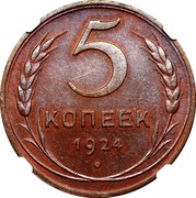 Russia 5 Kopeks (7 ribbons) Y# 79 5 КОПЕЕК 1924 ∙ coin reverse Russia 5 Kopeks (7 ribbons) Y# 79 5 КОПЕЕК 1924 ∙ coin reverse