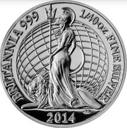 UK 5 Pence Britannia 2014 Proof BRITANNIA 999 1/40 OZ FINE SILVER 2014 coin reverse