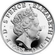 UK 5 Pence Britannia in profile 2015 Proof ELIZABETH II D G REG F D 5 PENCE coin obverse UK 5 Pence Britannia in profile 2015 Proof ELIZABETH II D G REG F D 5 PENCE coin obverse