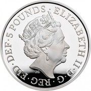 UK 5 Pounds 150th Anniversary of the British Red Cross Piedfort 2020 Proof ELIZABETH II D G REG FID DEF 5 POUNDS JC coin obverse UK 5 Pounds 150th Anniversary of the British Red Cross Piedfort 2020 Proof ELIZABETH II D G REG FID DEF 5 POUNDS JC coin obverse