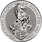 UK 5 Pounds White Horse of Hanover 2020 WHITE HORSE OF HANOVER 2 OZ FINE SILVER 999.9 2020 coin reverse