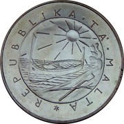 Malta 5 Pounds (Windmill) KM# 47 REPUBLIKA TA MALTA coin obverse Malta 5 Pounds (Windmill) KM# 47 REPUBLIKA TA MALTA coin obverse