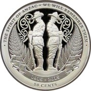 New Zealand 50 Cents Spirit of ANZAC 2015 Proof THE SPIRIT OF ANZAC WE WILL REMEMBER THEM 1915 - 2015 50 CENTS coin reverse New Zealand 50 Cents Spirit of ANZAC 2015 Proof THE SPIRIT OF ANZAC WE WILL REMEMBER THEM 1915 - 2015 50 CENTS coin reverse