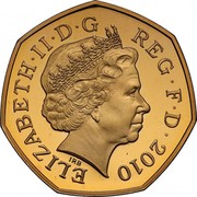 UK 50 Pence 100th Anniversary of Girl Guiding 2010 KM# 1165b ELIZABETH II D G REG F D 2010 coin obverse UK 50 Pence 100th Anniversary of Girl Guiding 2010 KM# 1165b ELIZABETH II D G REG F D 2010 coin obverse