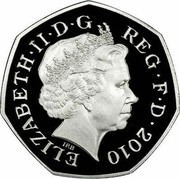 UK 50 Pence Girl Guides. Piedfort 2010 KM# P99 ELIZABETH II D G REG F D 2010 coin obverse UK 50 Pence Girl Guides. Piedfort 2010 KM# P99 ELIZABETH II D G REG F D 2010 coin obverse