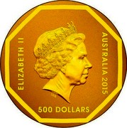 Australia 500 Dollars Road Sign Emu 2015 ELIZABETH II AUSTRALIA 2015 500 DOLLARS coin obverse Australia 500 Dollars Road Sign Emu 2015 ELIZABETH II AUSTRALIA 2015 500 DOLLARS coin obverse