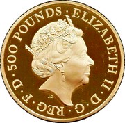 UK 500 Pounds Britannia 2020 Proof ELIZABETH II D G REG F D 500 POUNDS coin obverse UK 500 Pounds Britannia 2020 Proof ELIZABETH II D G REG F D 500 POUNDS coin obverse