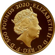 UK 500 Pounds James Bond - 007 2020 Proof ELIZABETH II D G REG F D 500 POUNDS 2020 coin obverse UK 500 Pounds James Bond - 007 2020 Proof ELIZABETH II D G REG F D 500 POUNDS 2020 coin obverse