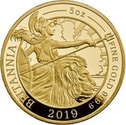 UK 500 Pounds The Britannia 2019 Proof BRITANIA 5 OZ FINE GOLD 999.9 2019 coin reverse UK 500 Pounds The Britannia 2019 Proof BRITANIA 5 OZ FINE GOLD 999.9 2019 coin reverse