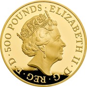 UK 500 Pounds Una and The Lion 2019 Proof ELIZABETH II D G REG FID DEF 500 POUNDS J.C coin obverse UK 500 Pounds Una and The Lion 2019 Proof ELIZABETH II D G REG FID DEF 500 POUNDS J.C coin obverse