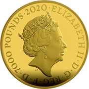 UK 7000 Pounds Bond - 007 2020 ELIZABETH II D G REG F D 7000 POUNDS 2020 coin obverse UK 7000 Pounds Bond - 007 2020 ELIZABETH II D G REG F D 7000 POUNDS 2020 coin obverse