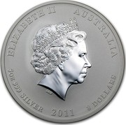 Australia 8 Dollars Year of the Rabbit - Colored 2011 P ELIZABETH II AUSTRALIA 5 OZ 999 SILVER 2011 8 DOLLARS IRB coin obverse Australia 8 Dollars Year of the Rabbit - Colored 2011 P ELIZABETH II AUSTRALIA 5 OZ 999 SILVER 2011 8 DOLLARS IRB coin obverse