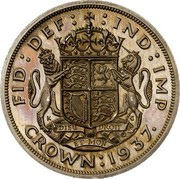 UK Crown Edward VIII 1937 Proof KM# Pn131 FID DEF IND IMP DIEU ET MON DROIT CROWN 1937 coin reverse UK Crown Edward VIII 1937 Proof KM# Pn131 FID DEF IND IMP DIEU ET MON DROIT CROWN 1937 coin reverse