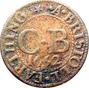 UK Farthing Bristol Town 1652  C B 1652 R A BRISTOLL FARTHING coin obverse UK Farthing Bristol Town 1652  C B 1652 R A BRISTOLL FARTHING coin obverse