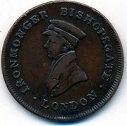 UK Farthing Ironmonger Bishopsgate London 1823 ASCENDED AT OXFORD JUNE 23 1825 coin obverse UK Farthing Ironmonger Bishopsgate London 1823 ASCENDED AT OXFORD JUNE 23 1825 coin obverse