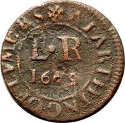 UK Farthing Lyme Regis Town 1669  L R 1669 A FARTHING OF LYME RS coin obverse