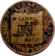 UK Farthing M. Lambe & Son Bath 1795  M. LAMBE & SON GROCERS BATH SPICES TEAS SUGARS COFFEES coin obverse