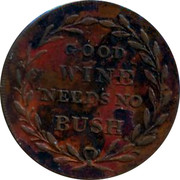 UK Farthing Tea Warehouse 1821 GOOD WINE NEEDS NO BUSH coin reverse