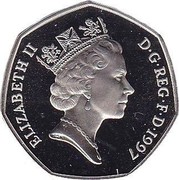 UK Fifty Pence Small type (Piedfort) 1997 Proof ELIZABETH II D∙G∙REG∙F∙D∙1997 RDM coin obverse UK Fifty Pence Small type (Piedfort) 1997 Proof ELIZABETH II D∙G∙REG∙F∙D∙1997 RDM coin obverse