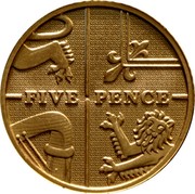 UK Five Pence (Royal Shield of Arms) KM# 1334b FIVE PENCE coin reverse UK Five Pence (Royal Shield of Arms) KM# 1334b FIVE PENCE coin reverse