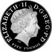 UK Five Pounds Prince Charles 60th Birthday (Piedfort) 2008 Proof KM# P113 ELIZABETH∙II D∙G REG∙F∙D FIVE POUNDS IRB coin obverse