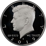 USA Half Dollar Kennedy 2019 S Proof LIBERTY IN GOD WE TRUST S 2019 coin obverse USA Half Dollar Kennedy 2019 S Proof LIBERTY IN GOD WE TRUST S 2019 coin obverse