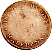 UK Half Penny Brightelmstone - Shakespear ND (1796)  BRIGHTELMSTONE 1796 HALFPENNY coin obverse UK Half Penny Brightelmstone - Shakespear ND (1796)  BRIGHTELMSTONE 1796 HALFPENNY coin obverse