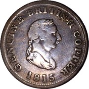 Canada Half penny Genuine British 1815 NS-26A1 GENUINE BRITISH COPPER 1815 coin obverse Canada Half penny Genuine British 1815 NS-26A1 GENUINE BRITISH COPPER 1815 coin obverse