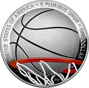 USA One Dollar Basketball Hall of Fame. Colored 2020 LIBERTY IN GOD WE TRUST JK P 2020 MG coin obverse USA One Dollar Basketball Hall of Fame. Colored 2020 LIBERTY IN GOD WE TRUST JK P 2020 MG coin obverse