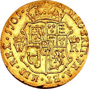 UK Pistole (William II) KM# 146 MAG BRIT FRA ET HIB REX W R 1701 coin reverse UK Pistole (William II) KM# 146 MAG BRIT FRA ET HIB REX W R 1701 coin reverse