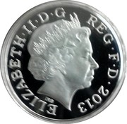 UK Pound Rose and Oak. Piedfort 2013 Proof ELIZABETH∙II∙D∙G REG∙F∙D∙2013 IRB coin obverse UK Pound Rose and Oak. Piedfort 2013 Proof ELIZABETH∙II∙D∙G REG∙F∙D∙2013 IRB coin obverse