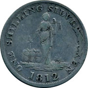 UK Shilling 1812 British Token Coins ONE SHILLING SILVER TOKEN 1812 coin obverse UK Shilling 1812 British Token Coins ONE SHILLING SILVER TOKEN 1812 coin obverse