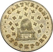 UK Six Pence Stockport - T.Cartwright 1812  T. CARTWRIGHT STOCKPORT coin obverse UK Six Pence Stockport - T.Cartwright 1812  T. CARTWRIGHT STOCKPORT coin obverse