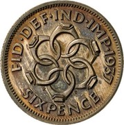 UK Sixpence Edward VIII 1937 Proof KM# Pn127 FID DEF IND IMP 1937 K G SIXPENCE coin reverse UK Sixpence Edward VIII 1937 Proof KM# Pn127 FID DEF IND IMP 1937 K G SIXPENCE coin reverse
