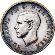 UK Three Pence Edward VIII (Pattern) 1937 Proof KM# Pn125 EDWARDVS VIII D G BR OMN REX coin obverse UK Three Pence Edward VIII (Pattern) 1937 Proof KM# Pn125 EDWARDVS VIII D G BR OMN REX coin obverse