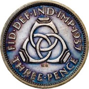 UK Three Pence Edward VIII (Pattern) 1937 Proof KM# Pn125 FID DEF IND IMP 1937 THREE PENCE coin reverse UK Three Pence Edward VIII (Pattern) 1937 Proof KM# Pn125 FID DEF IND IMP 1937 THREE PENCE coin reverse