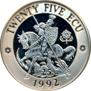 UK Twenty Five ECU St George 1992 UNC TWENTY FIVE ECU 25 1992 coin reverse UK Twenty Five ECU St George 1992 UNC TWENTY FIVE ECU 25 1992 coin reverse
