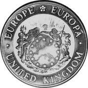 UK Twenty Five ECU (Three Graces) X# 18 EUROPE EUROPA UNITED KINGDOM coin obverse UK Twenty Five ECU (Three Graces) X# 18 EUROPE EUROPA UNITED KINGDOM coin obverse