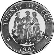 UK Twenty Five ECU (Three Graces) X# 18 TWENTY FIVE ECU 25 1992 coin reverse UK Twenty Five ECU (Three Graces) X# 18 TWENTY FIVE ECU 25 1992 coin reverse