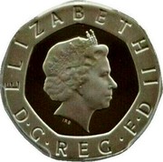 UK Twenty Pence Crowned Tudor rose 2008 KM# 990c ELIZABETH II D G REG F D coin obverse