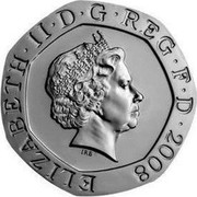 UK Twenty Pence (Royal Shield. Piedfort) ELIZABETH II D G REG F D *DATE* coin obverse UK Twenty Pence (Royal Shield. Piedfort) ELIZABETH II D G REG F D *DATE* coin obverse