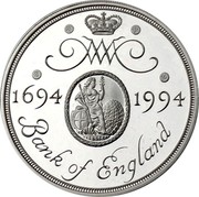 UK Two Pounds 300th Anniversary Bank of England (Piedfort) 1994 Proof KM# P19 WM 1694 1994 BANK OF ENGLAND coin reverse