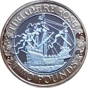 UK Two Pounds 500th Anniversary of the Launch of the Mary Rose Piedfort 2011 Proof KM# P87 THE MARY ROSE JB TWO POUNDS coin reverse UK Two Pounds 500th Anniversary of the Launch of the Mary Rose Piedfort 2011 Proof KM# P87 THE MARY ROSE JB TWO POUNDS coin reverse