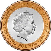UK Two Pounds Handover of the Olympic Flag to Rio. Piedfort 2012 Proof TWO POUNDS 2012 ELIZABETH∙II∙DEI∙GRA∙REG∙FID∙DEF∙ IRB coin obverse UK Two Pounds Handover of the Olympic Flag to Rio. Piedfort 2012 Proof TWO POUNDS 2012 ELIZABETH∙II∙DEI∙GRA∙REG∙FID∙DEF∙ IRB coin obverse